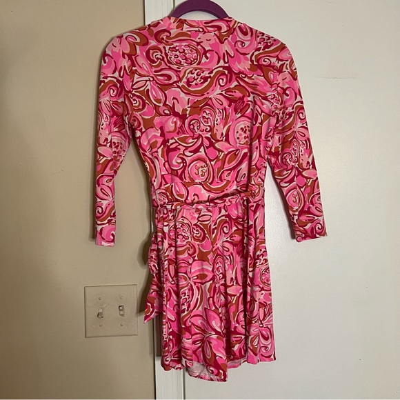 Lilly Pulitzer XS Karlie Wrap Romper Mango Salsa Pink - Picture 6 of 10